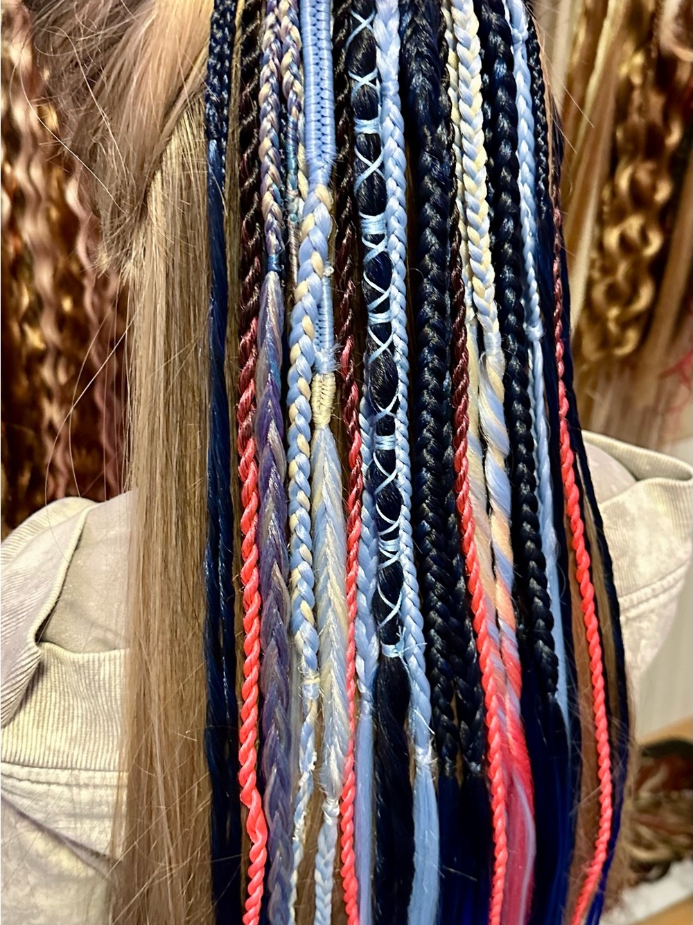 Blue & Neon Pink Braided Hair Extensions - Picture 2 of 6